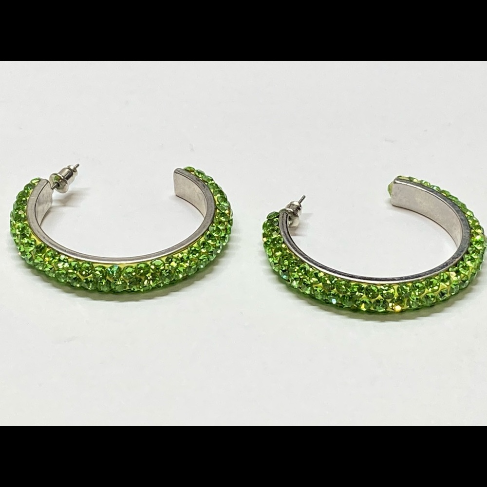 Lime Green Sparkle Crystal Hoop Earrings